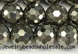 CPY267 15.5 inches 8mm round faceted pyrite gemstone beads