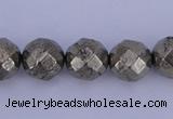 CPY29 16 inches 8mm faceted round pyrite gemstone beads wholesale