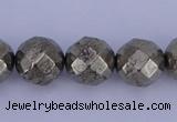 CPY30 16 inches 10mm faceted round pyrite gemstone beads wholesale