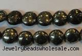 CPY301 15.5 inches 10mm flat round pyrite gemstone beads wholesale