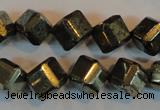 CPY363 15.5 inches 10*10mm faceted cube pyrite gemstone beads