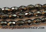 CPY371 15 inches 6*8mm faceted rice pyrite gemstone beads