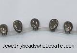 CPY381 Top drilled 6*8mm flat teardrop pyrite gemstone beads