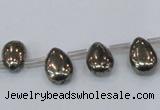 CPY382 Top drilled 7*11mm flat teardrop pyrite gemstone beads