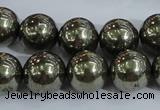 CPY406 15.5 inches 14mm round pyrite gemstone beads wholesale