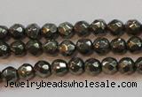 CPY49 16 inches 4mm faceted round pyrite gemstone beads wholesale