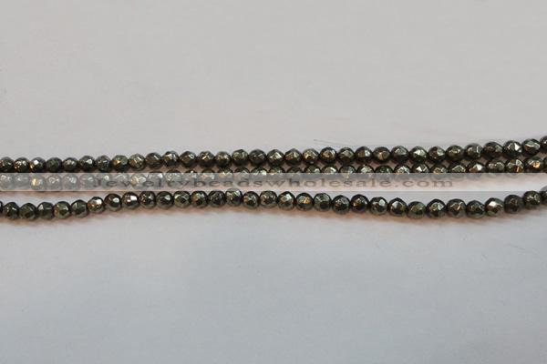 CPY49 16 inches 4mm faceted round pyrite gemstone beads wholesale