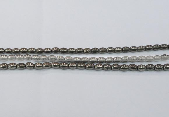 CPY597 15.5 inches 6*8mm rice pyrite gemstone beads wholesale