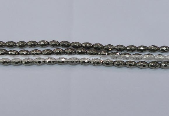 CPY603 15.5 inches 8*12mm faceted rice pyrite gemstone beads