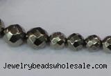 CPY615 15.5 inches 4mm - 12mm faceted round pyrite gemstone beads