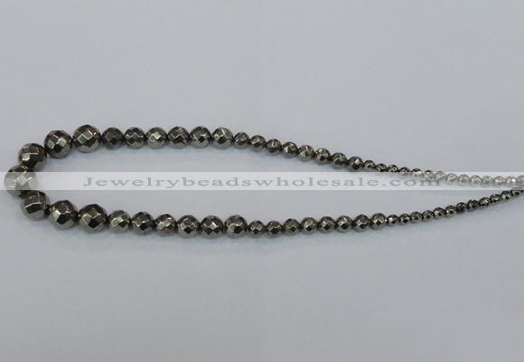 CPY615 15.5 inches 4mm - 12mm faceted round pyrite gemstone beads