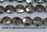 CPY626 15.5 inches 10mm faceted coin pyrite gemstone beads