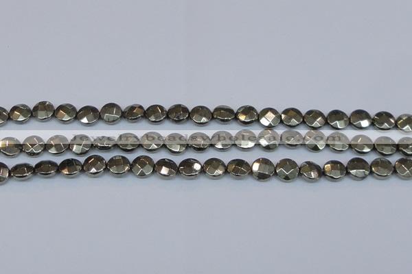 CPY626 15.5 inches 10mm faceted coin pyrite gemstone beads