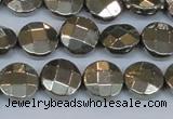 CPY627 15.5 inches 12mm faceted coin pyrite gemstone beads