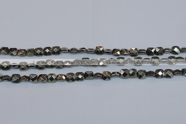 CPY635 15.5 inches 8*8mm faceted square pyrite gemstone beads