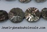 CPY661 15.5 inches 16mm carved flower pyrite gemstone beads