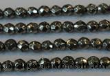 CPY73 15.5 inches 3mm faceted round pyrite gemstone beads wholesale