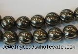 CPY75 15.5 inches 10mm carved round pyrite gemstone beads wholesale