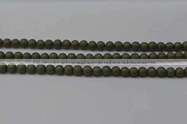 CPY813 15.5 inches 4mm round matte pyrite beads wholesale