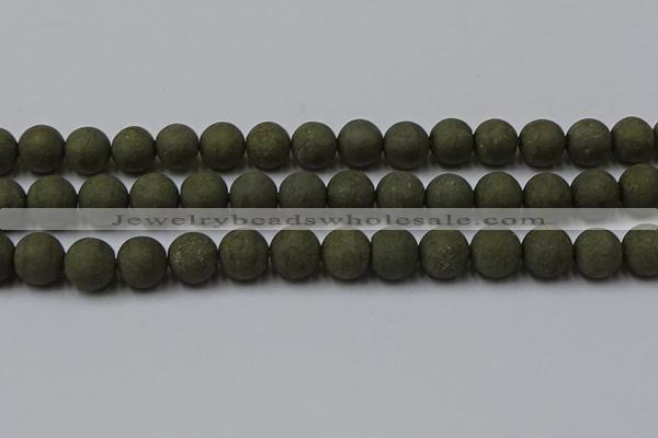 CPY817 15.5 inches 12mm round matte pyrite beads wholesale