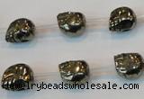 CPY84 15.5 inches 10mm carved skull pyrite gemstone beads wholesale