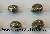 CPY85 15.5 inches 12mm carved skull pyrite gemstone beads wholesale