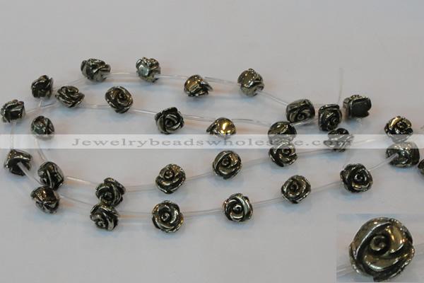 CPY93 15.5 inches 14mm carved rose pyrite gemstone beads wholesale