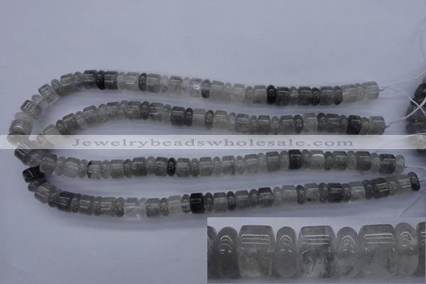 CRB125 15.5 inches 4*10mm & 7*10mm rondelle cloudy quartz beads