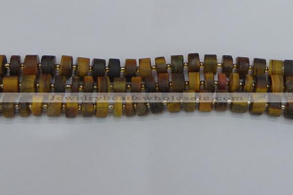 CRB1254 15.5 inches 6*12mm tyre matte yellow tiger eye beads