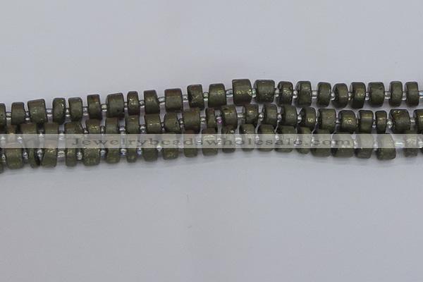 CRB1260 15.5 inches 6*10mm tyre matte pyrite gemstone beads