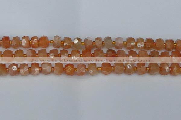 CRB1292 15.5 inches 6*10mm faceted rondelle moonstone beads