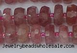 CRB1341 15.5 inches 6*10mm faceted rondelle strawberry quartz beads