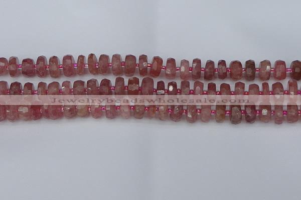 CRB1341 15.5 inches 6*10mm faceted rondelle strawberry quartz beads