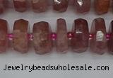 CRB1342 15.5 inches 6*12mm faceted rondelle strawberry quartz beads