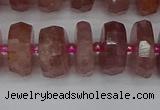 CRB1343 15.5 inches 7*14mm faceted rondelle strawberry quartz beads