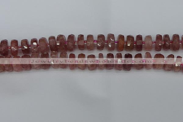 CRB1343 15.5 inches 7*14mm faceted rondelle strawberry quartz beads