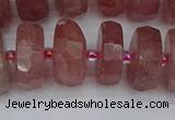 CRB1345 15.5 inches 8*18mm faceted rondelle strawberry quartz beads