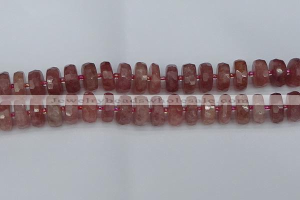 CRB1345 15.5 inches 8*18mm faceted rondelle strawberry quartz beads