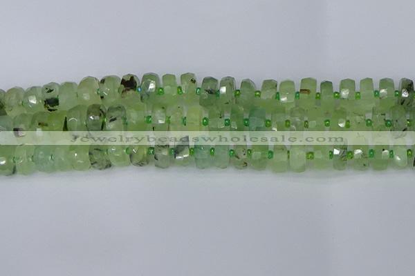 CRB1352 15.5 inches 6*12mm faceted rondelle green rutilated quartz beads