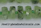 CRB1353 15.5 inches 7*14mm faceted rondelle green rutilated quartz beads