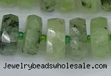 CRB1354 15.5 inches 8*16mm faceted rondelle green rutilated quartz beads