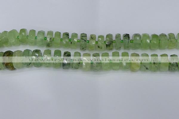 CRB1354 15.5 inches 8*16mm faceted rondelle green rutilated quartz beads