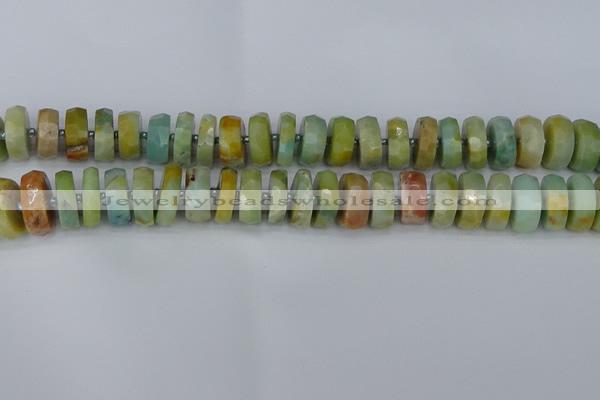 CRB1363 15.5 inches 7*14mm faceted rondelle Chinese amazonite beads