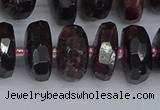 CRB1413 15.5 inches 7*14mm faceted rondelle red garnet beads