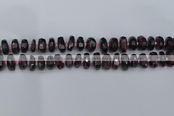 CRB1413 15.5 inches 7*14mm faceted rondelle red garnet beads