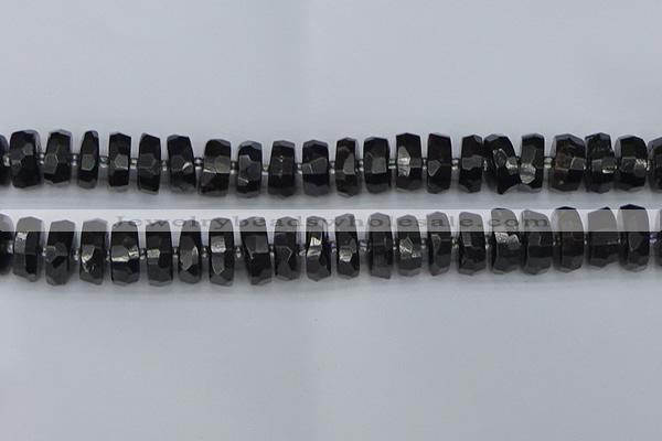 CRB1424 15.5 inches 8*16mm faceted rondelle black tourmaline beads