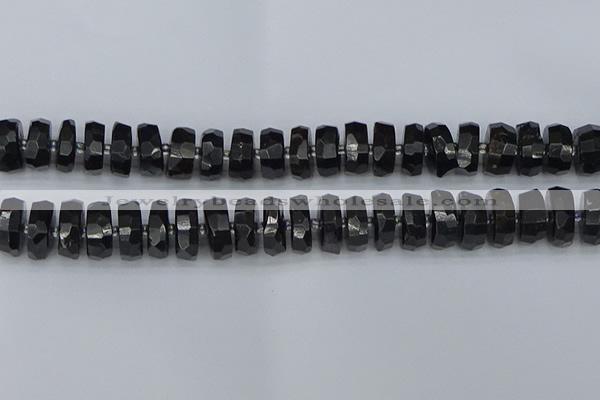 CRB1425 15.5 inches 8*18mm faceted rondelle black tourmaline beads