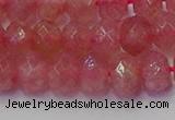 CRB1802 15.5 inches 6*10mm faceted rondelle strawberry quartz beads