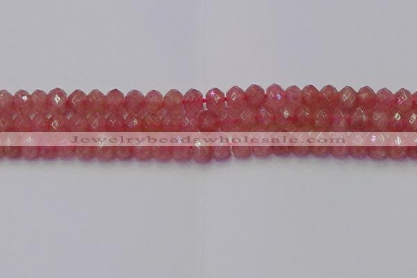 CRB1802 15.5 inches 6*10mm faceted rondelle strawberry quartz beads