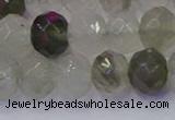 CRB1814 15.5 inches 6*10mm faceted rondelle green rutilated quartz beads